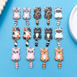 10/14pcs Mixed Multicolor Enamel Cat Charms Cartoon Cute Cat Shaped Pendants For DIYJewelry Making Findings Crafting Accessory