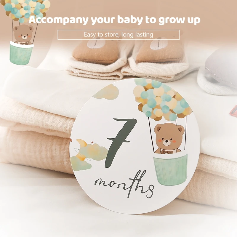 16 Stücke Papier Baby Meilenstein Nummer Monatliche Gedenkkarten Neugeborenen Cartoon Bär Gravierte Alter Fotografie Requisiten Baby Geburt Geschenk – Detail 5
