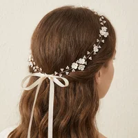 Fashion Sparkling Wedding Headband Pearls Flower Bride Crown Tiaras Korean Style Beaded Women's Headpieces Banquet Event 4