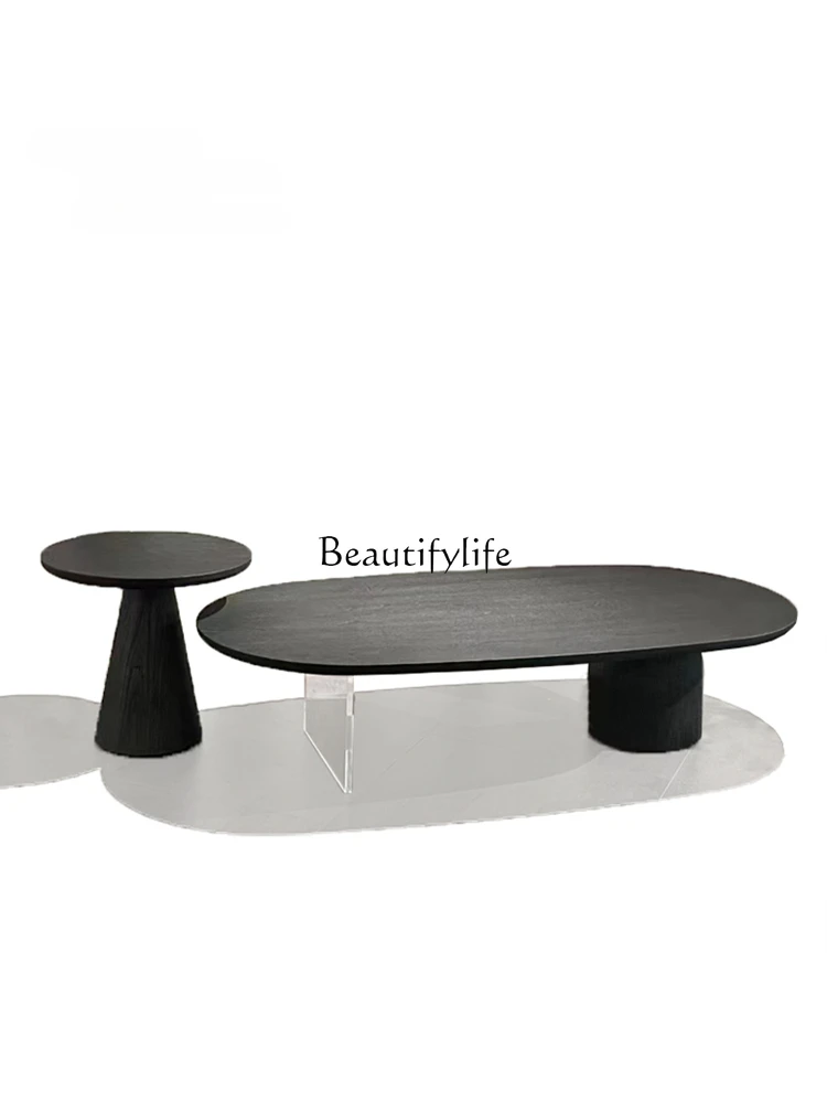 

Italian Minimalist Oval Combined Tea Table Creative New Black Antique Style Wooden Tea Table