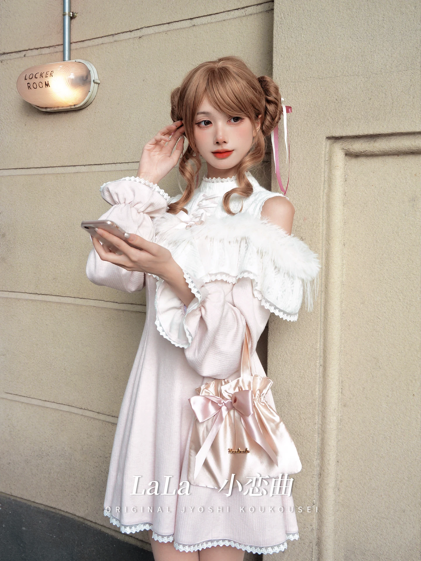 Elegant Lady Japanese Original Lolita Design Sweet Off-Shoulder Long Sleeve Knitted Dress Cute Doll Feel  Versatile Long Dress