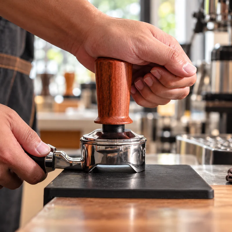 BIGE 30lb Constant Force Espresso Tamper with Rosewood Handle, 304 Stainless Ripple Base, 51mm 53mm 58.35mm