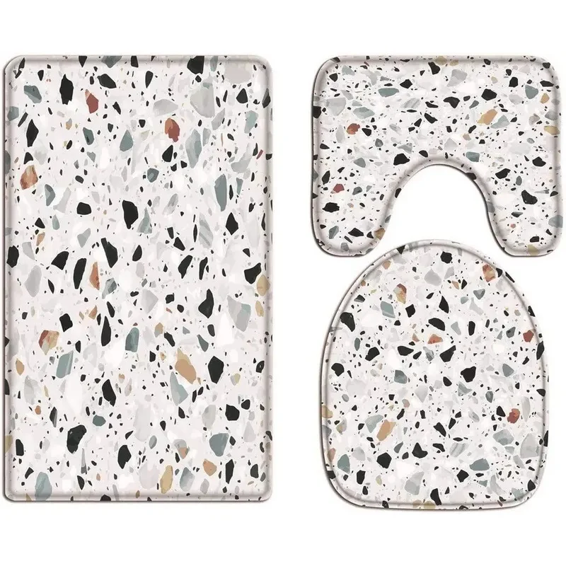 Stone Terrazzo Flooring Texture Backgrounds Abstract Pattern Art Decors Bath Mat Rug Set Toilet Seat Covers Toilet Lid Covers