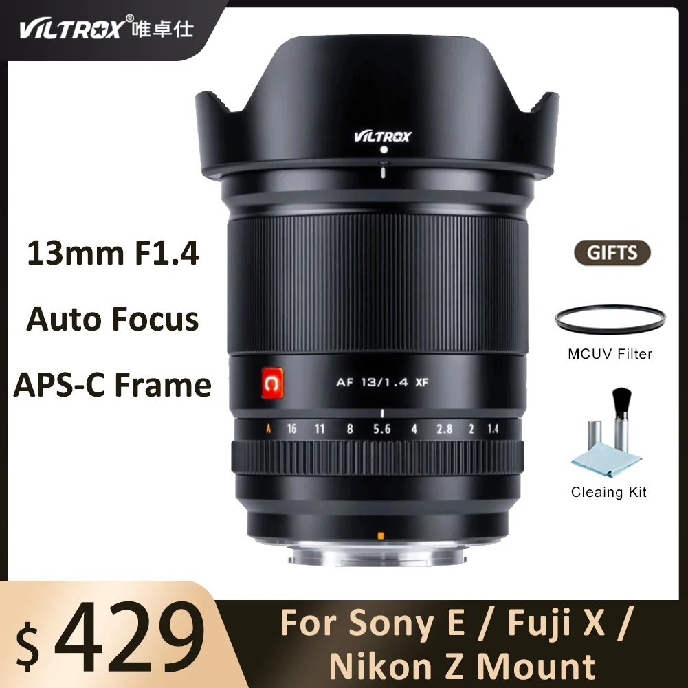 

VILTROX 13mm F1.4 APS-C Auto Focus Lens Vlog Camera Lens for Fuji XF Fujifilm FX XT3 XT4 Nikon Z Z8 Z9 Sony E ZVE10 A7C A7M4 STM