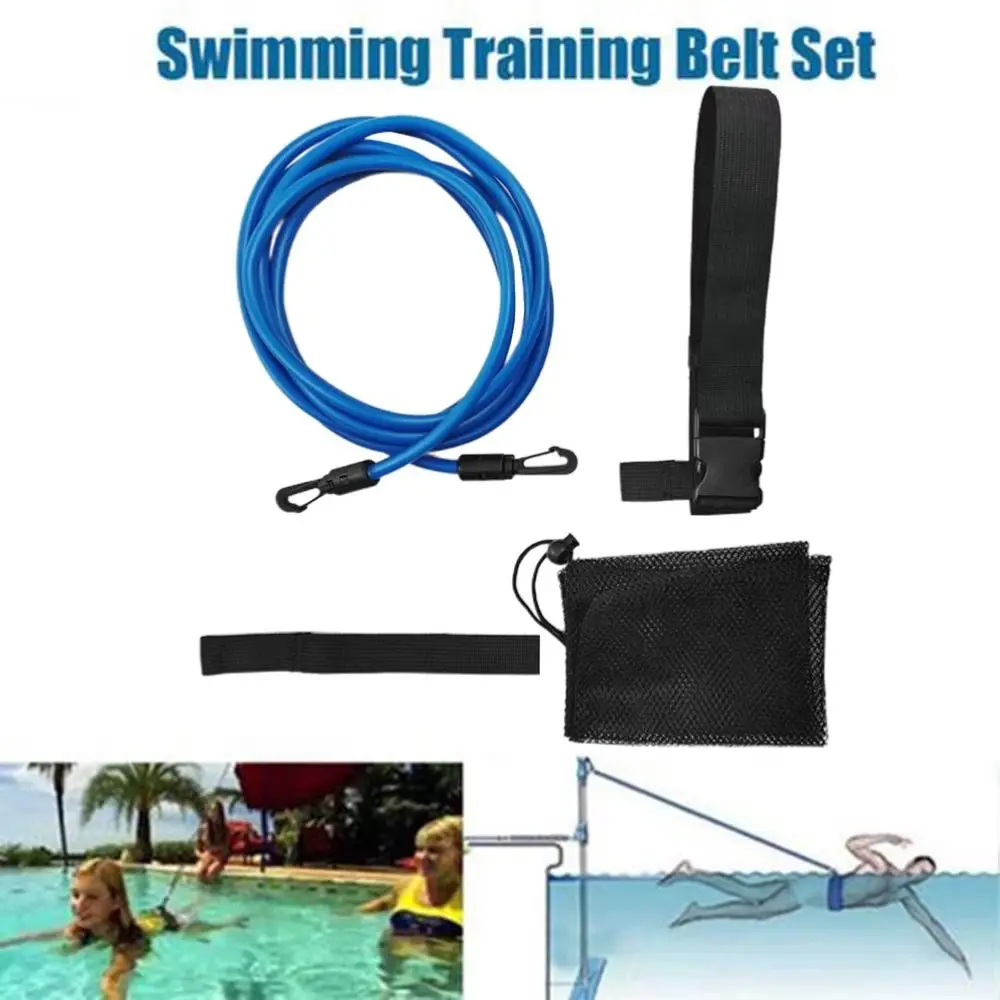 Latex Tubes Swim Training Resistance Belt Adjustable Swim Tether Swimming Pool Exerciser 4M with Mesh Pocket