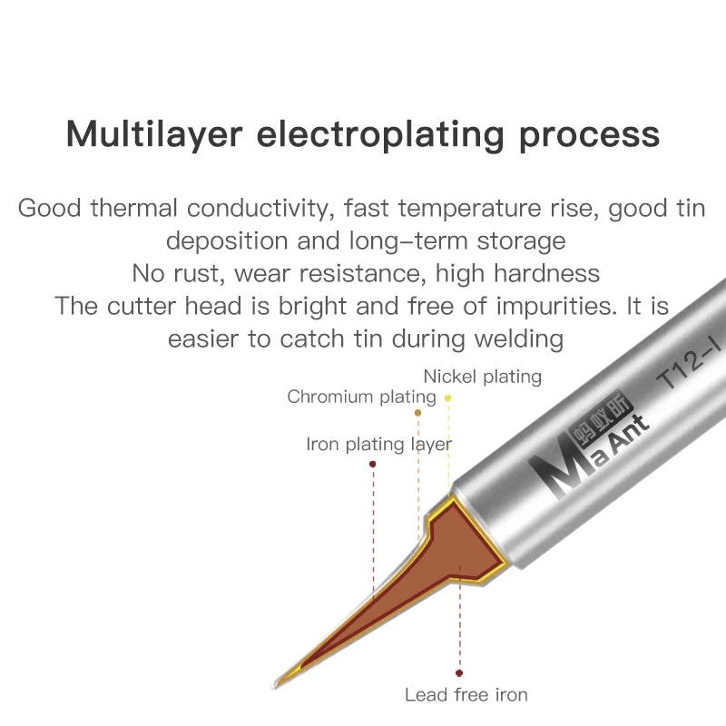 MaAnt T12 I/J/SK lead-free soldering iron tips solder with copper heat sharp straight curve arc blade tips phone repair parts