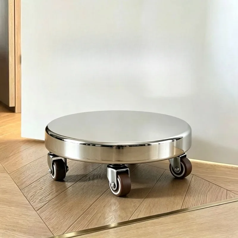Portable Silent Casters Rolling Stools Swivel Round Low Stool Stainless Steel Ottomans Minimalist Modern Living Room Furniture