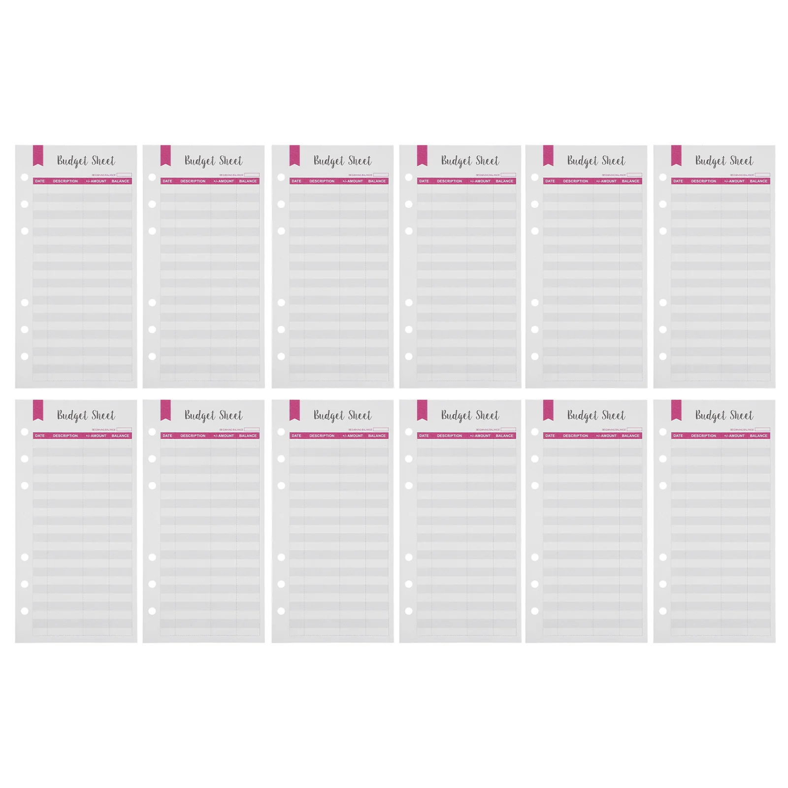 12Pcs A6 Budget Insert Sheets Thick Paper 6-Ring Punch Refills for Binder Expense Tracker Planner Portable Financial
