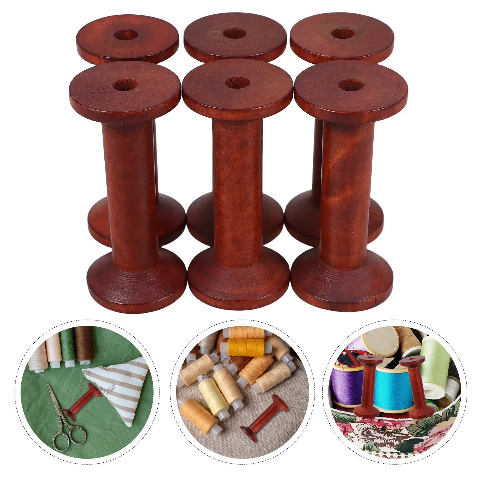 

6Pcs Wooden Vintage Thread Bobbins Compact Sewing Organizer Household Craft Storage Rack Thread Holder Embroidery Yarn Spools