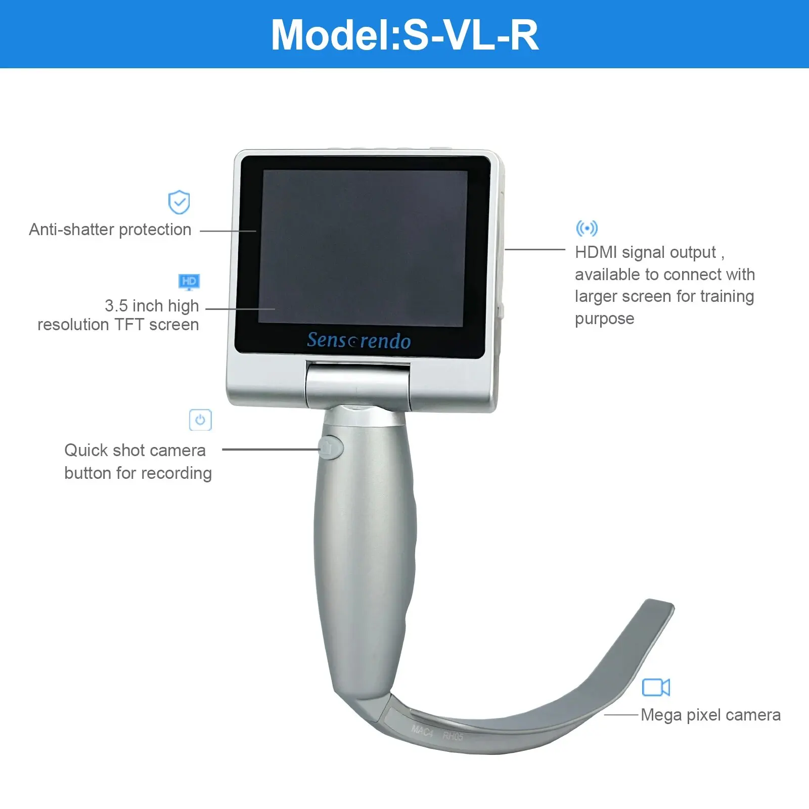 3.5 Inch High Resolution Touch Screen Anesthesia Digital Video Laryngoscope 6 Size Reusable Sterilizable Blades Suitcase Include