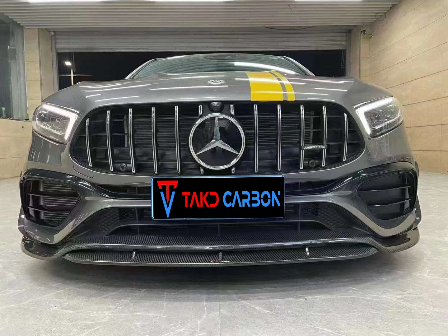 TAKD Carbon Real Car Data Development Dry Carbon Fiber Front Bumper Lip universal rear spoilers For BENZ A45 W177