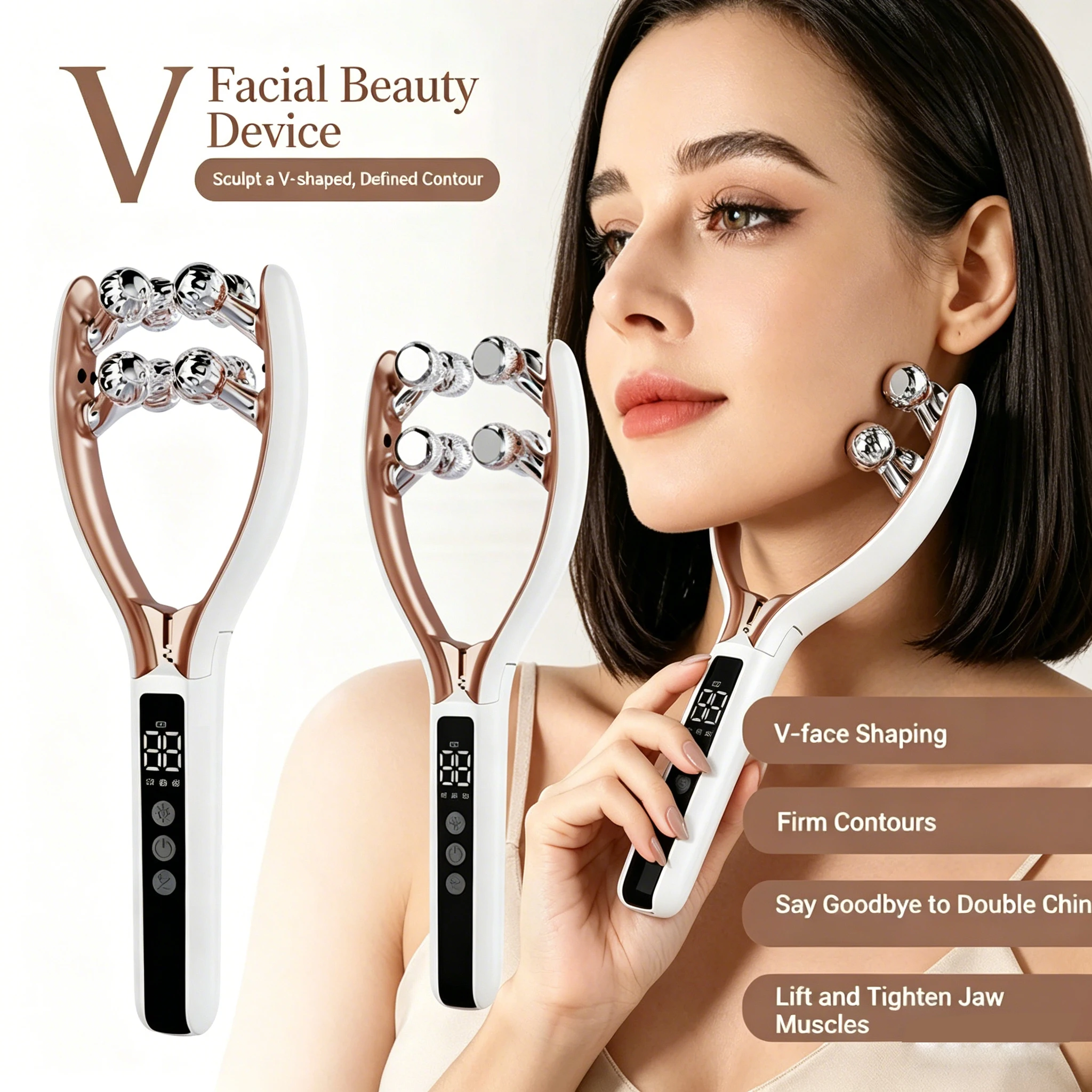 Masajeador facial para rostro y cuello, rodillo de elevación en forma de V con microcorriente, terapia de luz roja y azul, dispositivo vibratorio para adelgazar el rostro