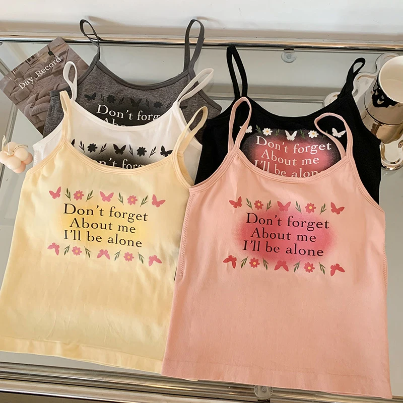 Summer Women Butterfly Letter Printed Camisole Hottie Sleeveless Slim Tank Top