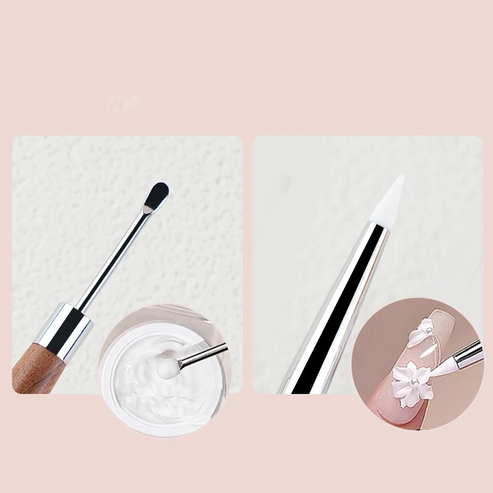 Silicone Nail Art Carving Pen Double Head 3D Flower Painting Wood Handle Gel Polish Modeling Painting Design Extension Brush