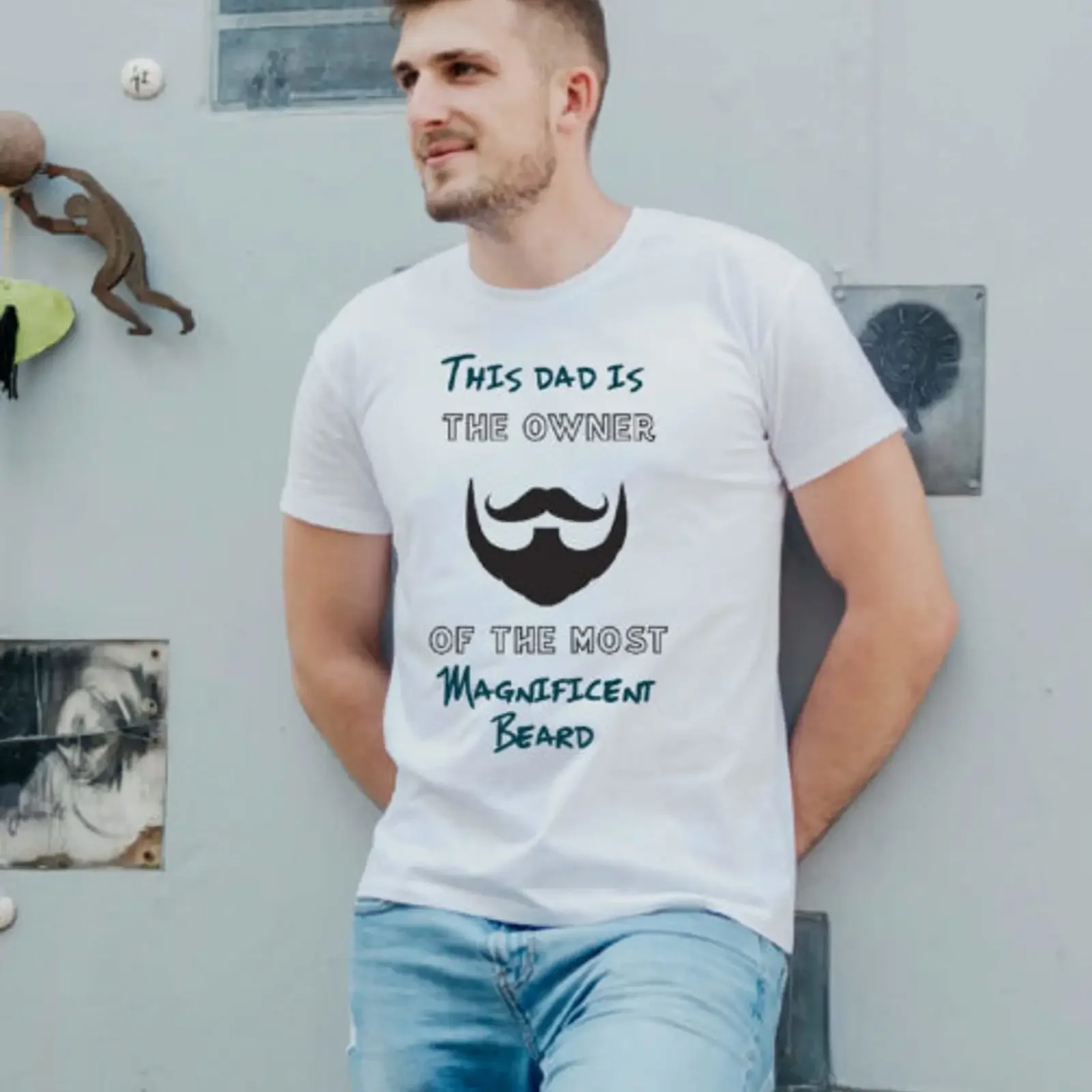 White short sleeve men T Shirt with prints Magnificent beard vintage Washed designer clothes Breathable Unisex Soft Stylish