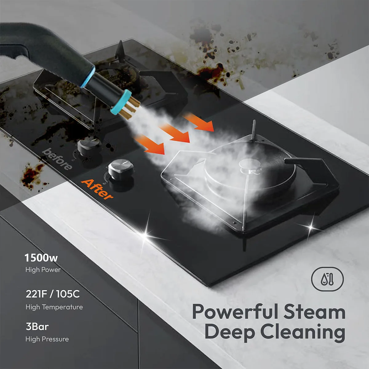 Steam Cleaner 1500W High Temperature Pressurized Steam Cleaning Machine for Air Conditioning Hood Car Cleaner Home Appliance