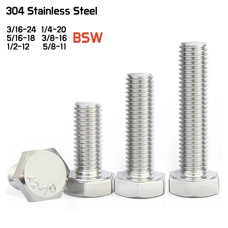 3/16-24 1/4-20 5/16-18 3/8-16 1/2-12 5/8-11 Anglo-American Standard External Hex Head Screw 304 Stainless Steel Hexagon Cap Bolt