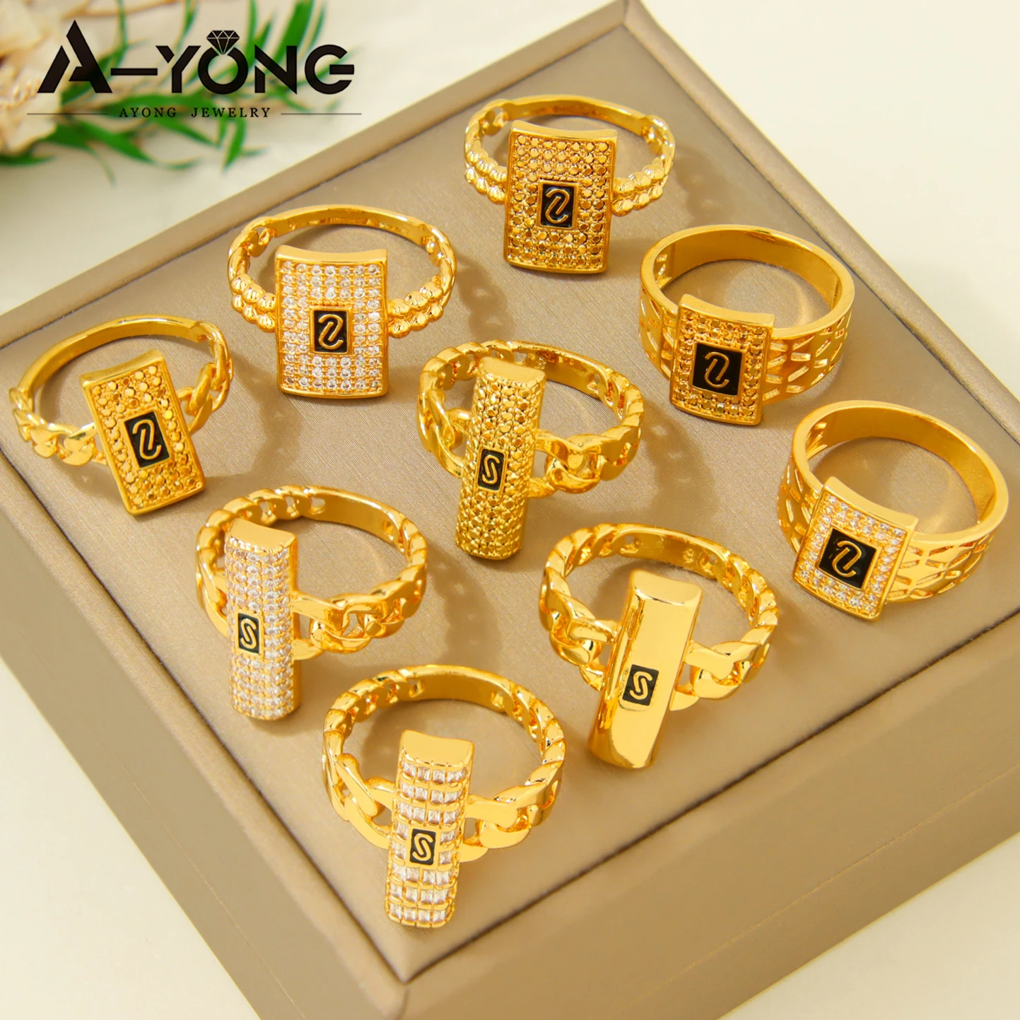 Luxuriöse Zirkonia-Monaco-Ringe, 21k vergoldet, italienischer, unregelmäßiger, cooler Hip-Hop-Ring, Dubai, für Damen, Event, Party, hypoallergener Schmuck – Detail 4