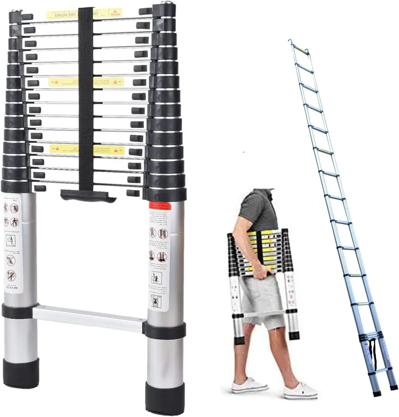 

Portable Aluminum Telescoping Ladder 14.4ft Extension Ladder 330lbs Load Capacity Loft Attic Ladder for Home, Office,