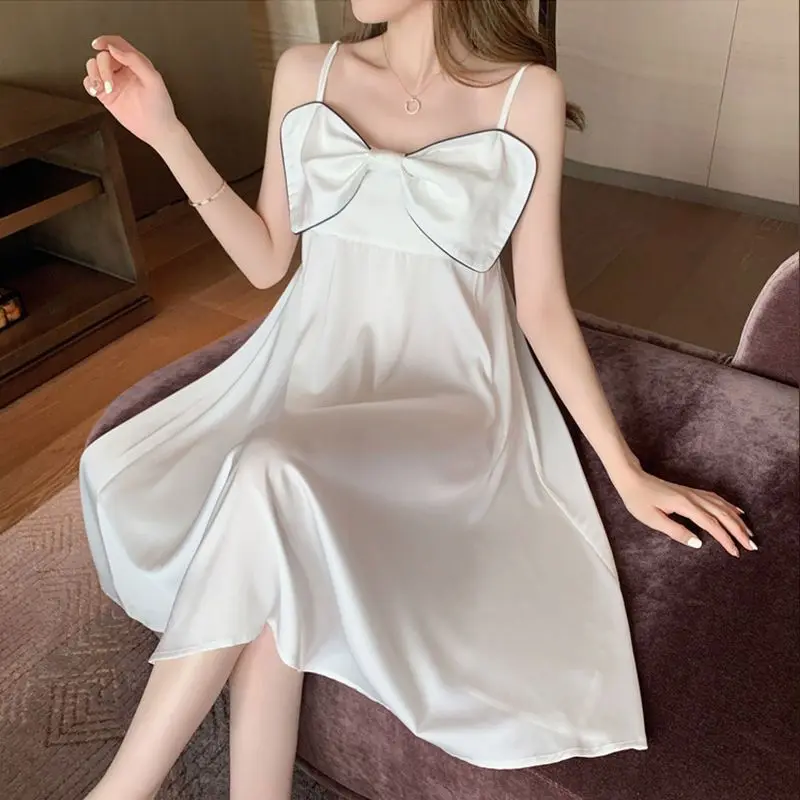 

Women Nightgowns Summer Fashion Thin Breathable Casual Sleepwear Korean Style Simple Harajuku Nightwear Bow Design Female Lounge