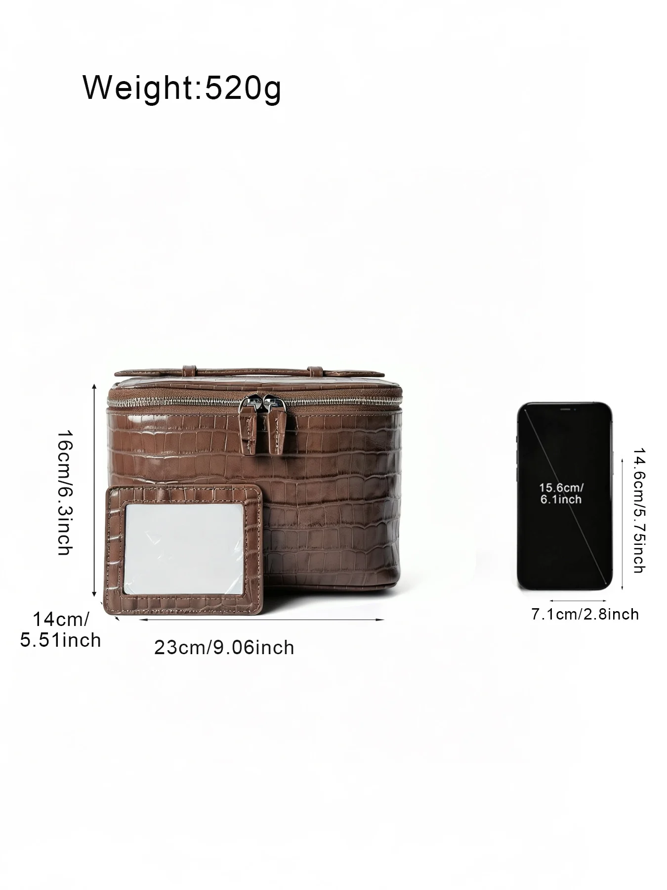Echtes Leder, Krokodilprägung, Kosmetiktasche für Damen, Reise-Toilettentasche, Kastanienbraun, Kosmetikbeutel, große Kapazität, tragbar – Detail 3