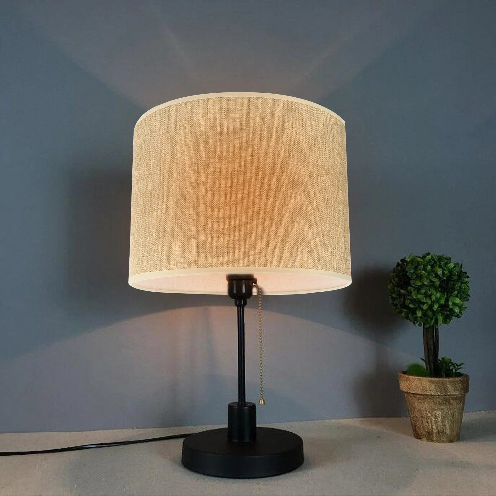 

1Pcs Linen Lampshade Cylindrical Light Cover Durable Household Bedroom Accessory Exquisite Stable Simple Style Linen Lamp Cover