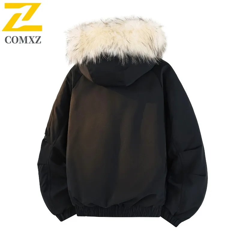 COMXZ Puffer Jacket Men Hooded Solid Color High Quality Warm Loose Snow Padding Coat 2025 Designer Bread Jacket Men's Clothing