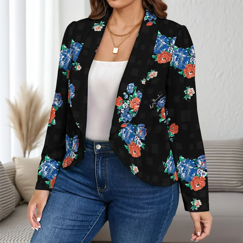 Moda retro outono feminino terno jaqueta grande lapela elegante casual flores impresso blazer casaco respirável confortável solto