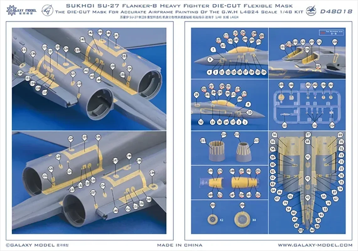 Máscara flexible troquelada D48018 1/48 Sukhoi Su-27 Flanker-B G.W.H L4824 Hobby DIY GALAXY Tools