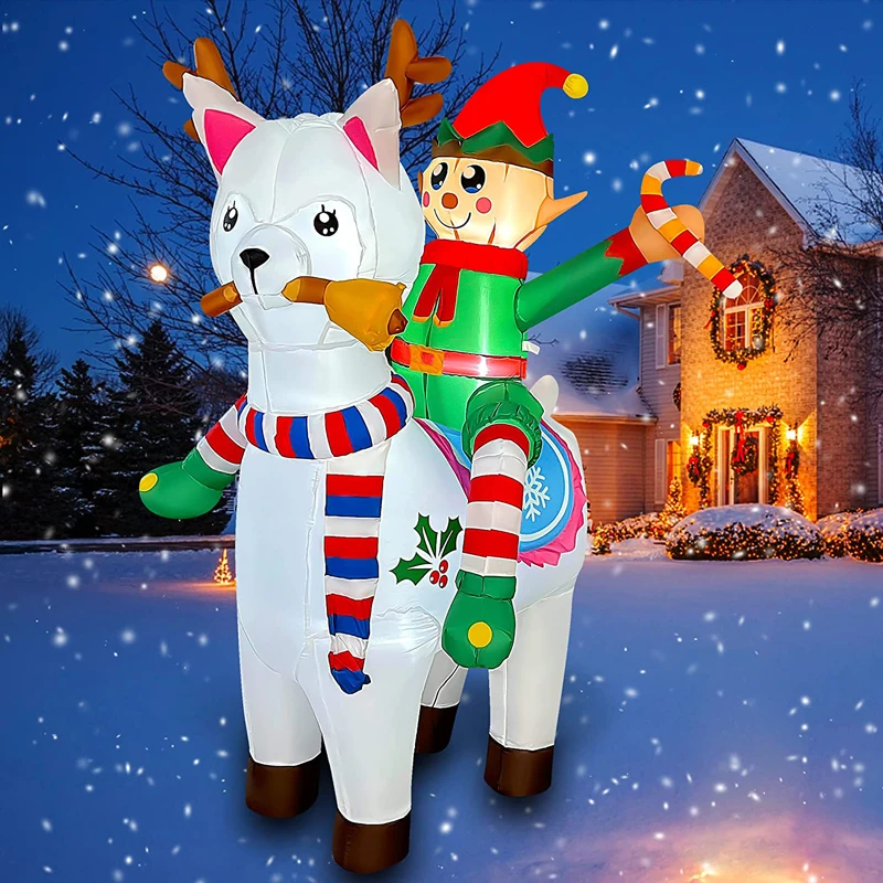 

6 FT Christmas Inflatable Llama with Elf Decoration Blow Up LED Lighted Alpaca Yard Lawn Garden Home Party Indoor Outdoor Toys