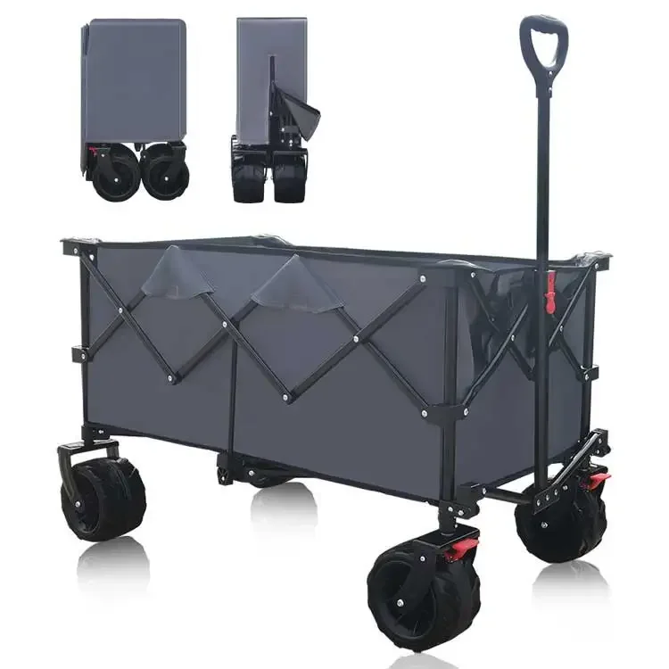 Multi-terrain Steel Frame Folding Wagon Trolley Collapsible Folding Wagon Cart With Extension Handle