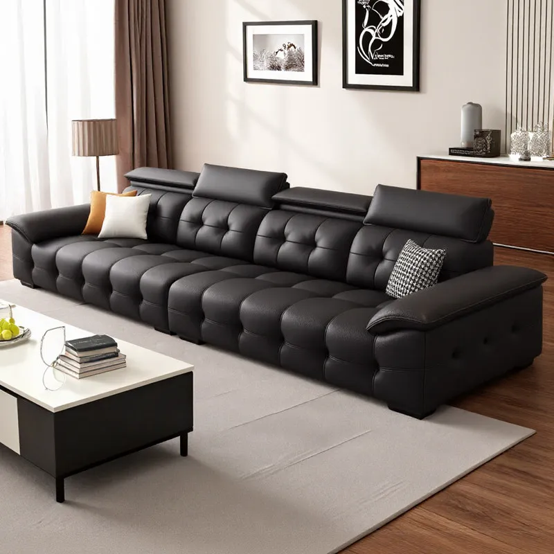 Lawrence Nappa Leather Sectional Sofa Modern Straight & 1-Shaped Couch for Small & Large Living Rooms interior Luxury Furniture