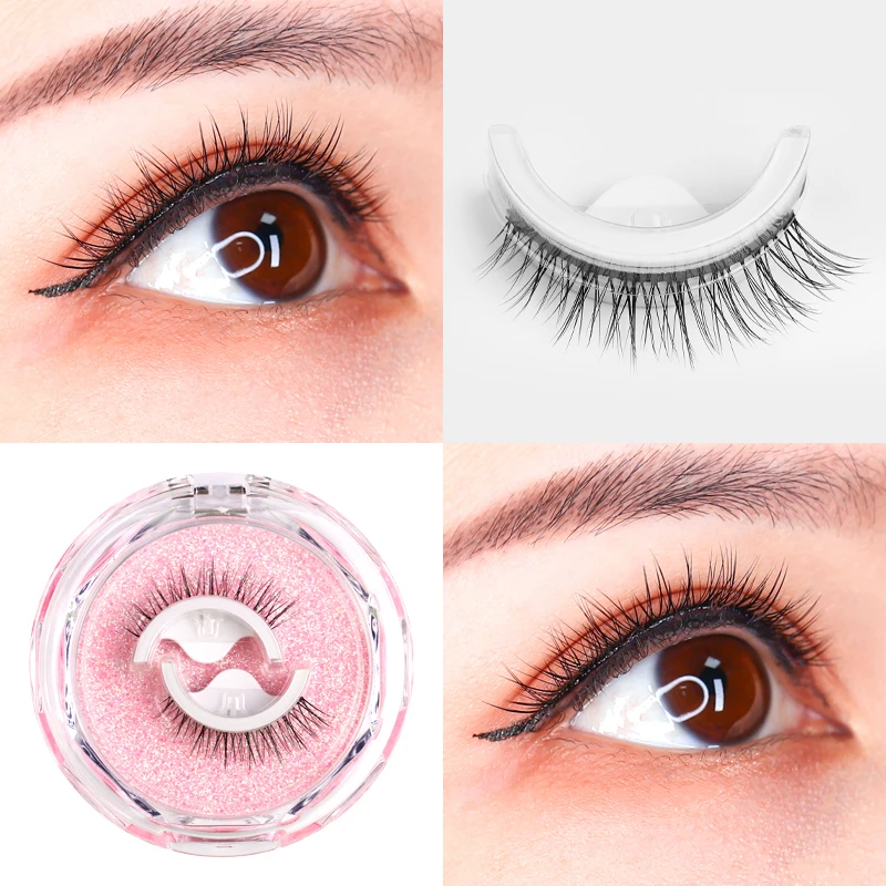 1Pair Reusable Self-Adhesive Faux Mink Eyelashes No Residue On The Skin 3D False Eyelashes Glue Free Natural Long Fake Eyelashes