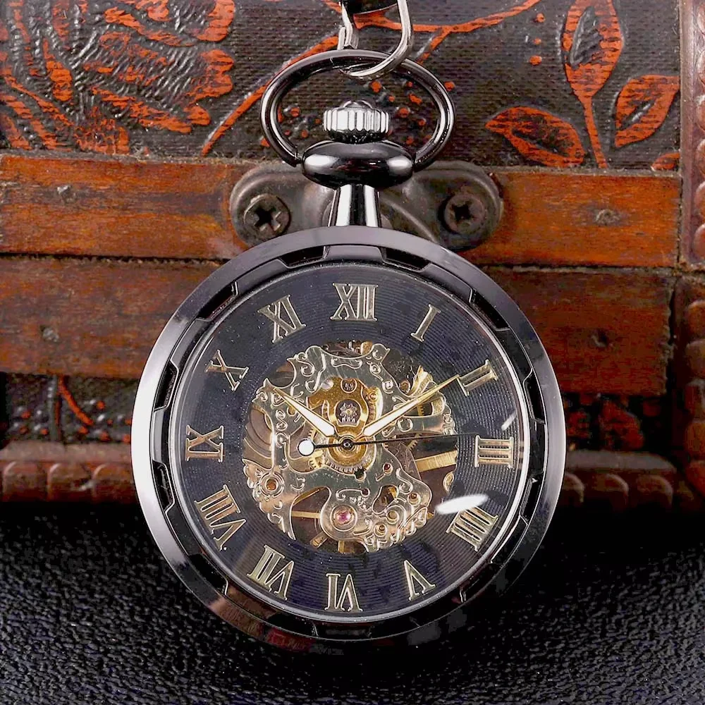 8938黒の光沢のあるローマスケール機械式大型クリエイティブレトロギフト価値絶妙な懐中時計