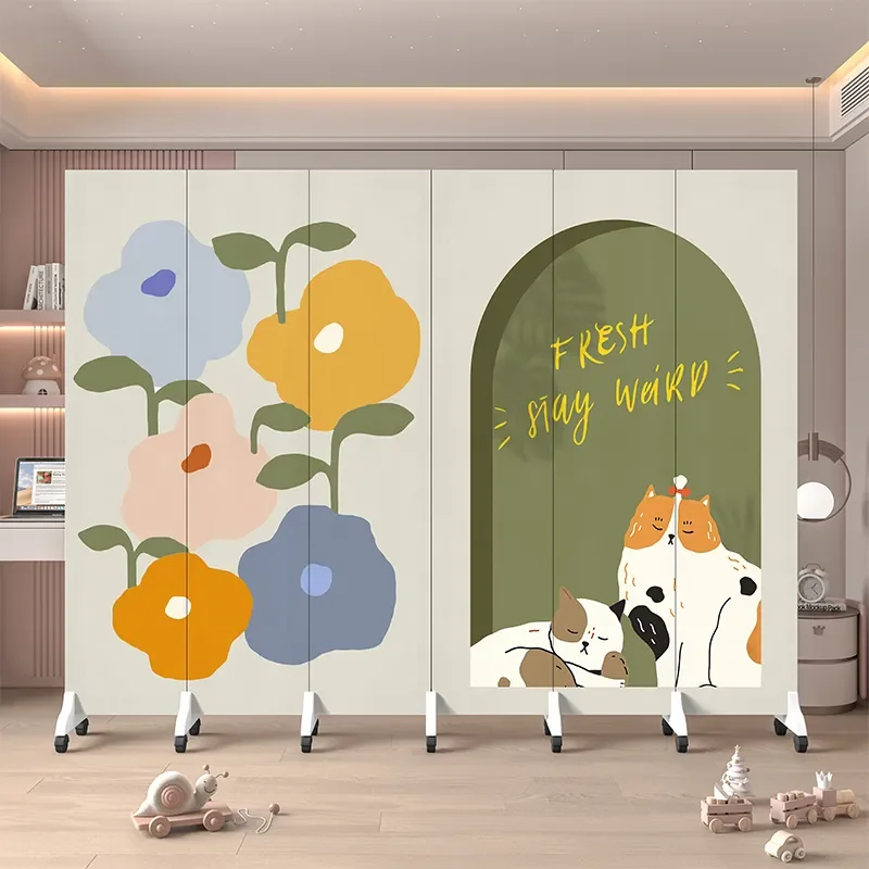 Simple Modern Folding Screen Partition for Living Room Bedroom Office Light Luxury Movable Room Divider Shading Decoration