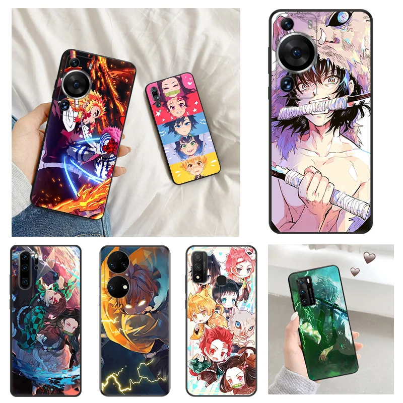 Matte Phone Case for Huawei P20 Pro P Smart P40 P30 Moto G30 G31 G200 OneFusion Demon Slayer Cartoon Soft Black Case Funda Shell