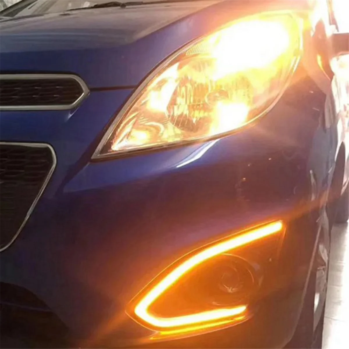 Przednie światła przeciwmgielne 12V światła dzienne dla Chevrolet Spark 2013-2015 kierunkowskazy LED reflektory