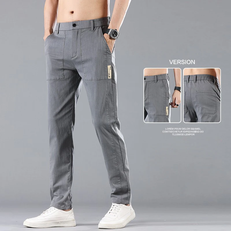 4 Colors New Thin Men's Casual Pants Brand Slim Pant Straight Business Cotton Male Fashion Stretch Grey Trousers