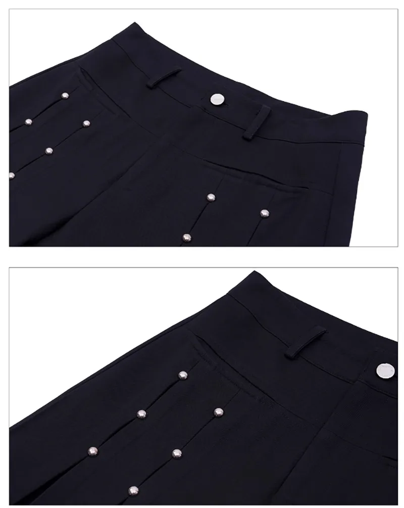 Luzhen 2025 novo nicho original rebite metal decorar design plissado calças de perna larga moda masculina cor sólida calças casuais jy3818