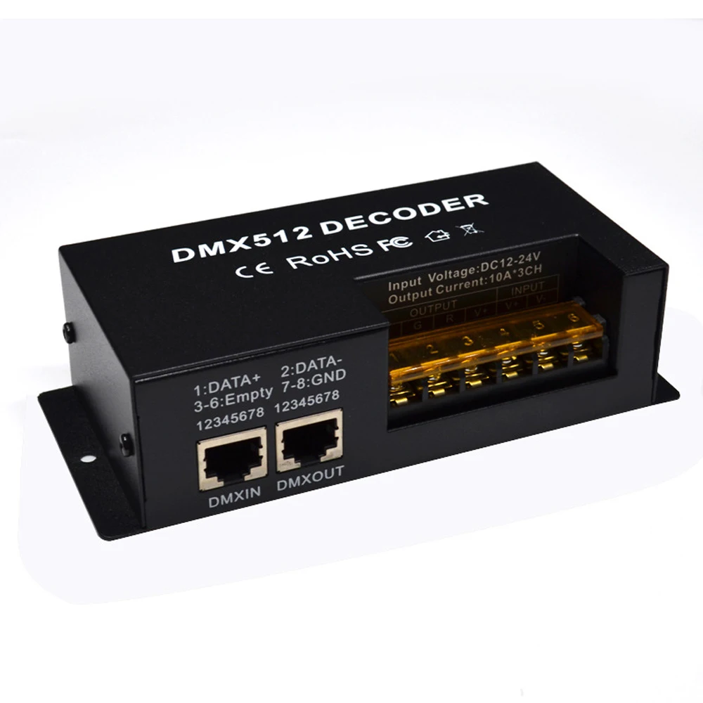 

RGB RGBW dmx512 decoder led strip dmx controller 3/4CH*10A dmx dimmer PWM driver Input DC12-24V dmx decoder light control