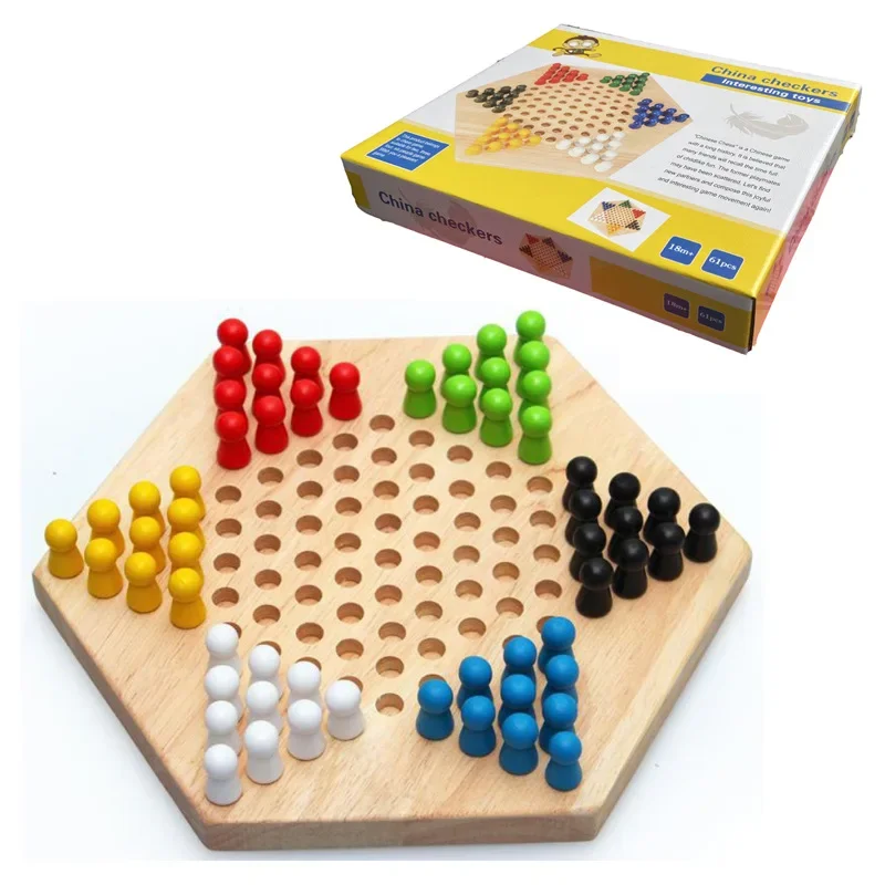 Spel Houten Zeshoekige Dammen Ouder-kind Puzzel Springkralen Educatief speelgoed voor kinderen Bord