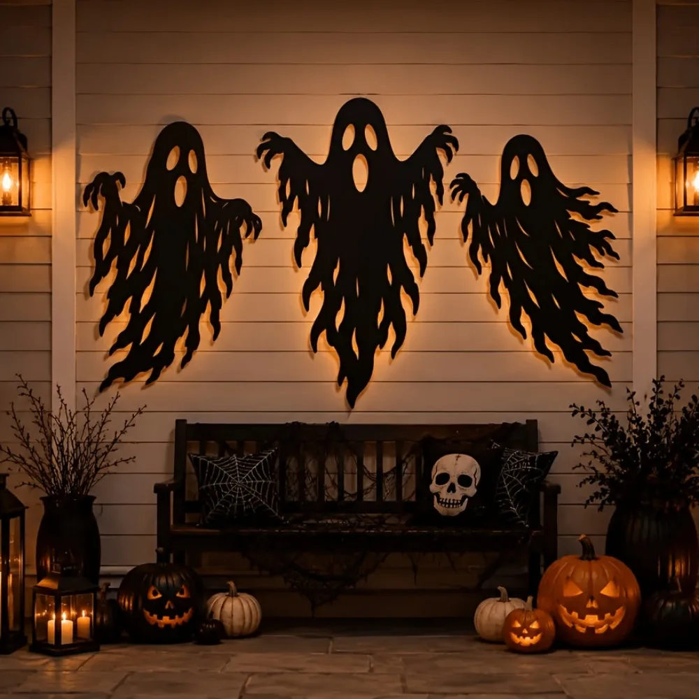CIFBUY Retro Halloween Ghost Silhouette Aluminum Wall Art Waterproof Metal Sign Spooky Home Yard Porch Party Decor Gift