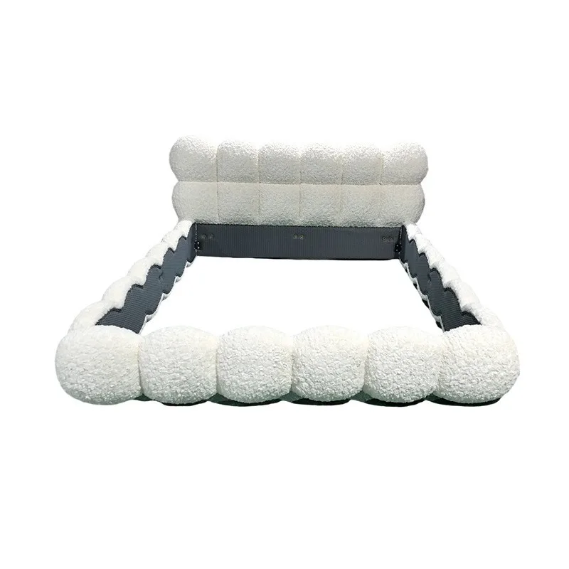 French Romantic Cream Wind Princess Bed Internet Celebrity Bedroom Soft Bag 2.1m Double Bed White Fabric Princess Bed