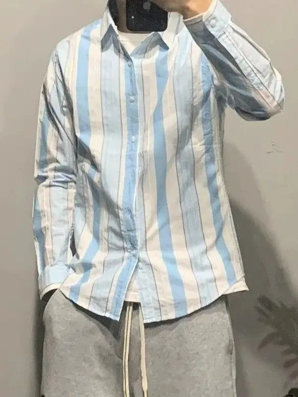 

Faionable Striped Men's Casual irt Long Sve Turn-down Collar Lightweight Luxury Busin Casual irt Autumn New Arrival