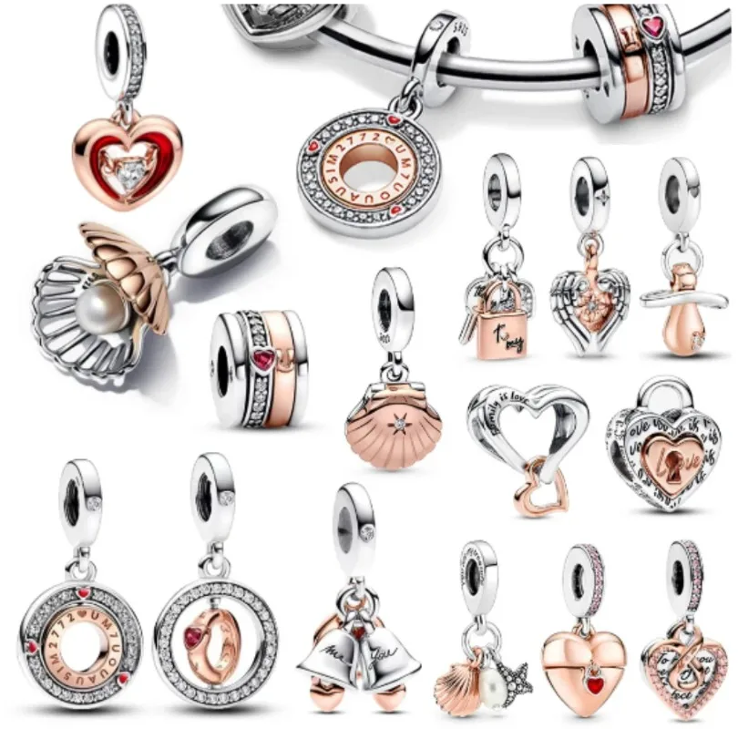 

925 Silver Plated Key Pendant, Double-color Hollowed-out Shell Pendant, Bracelet Pendant, Pendant for Hand Chain