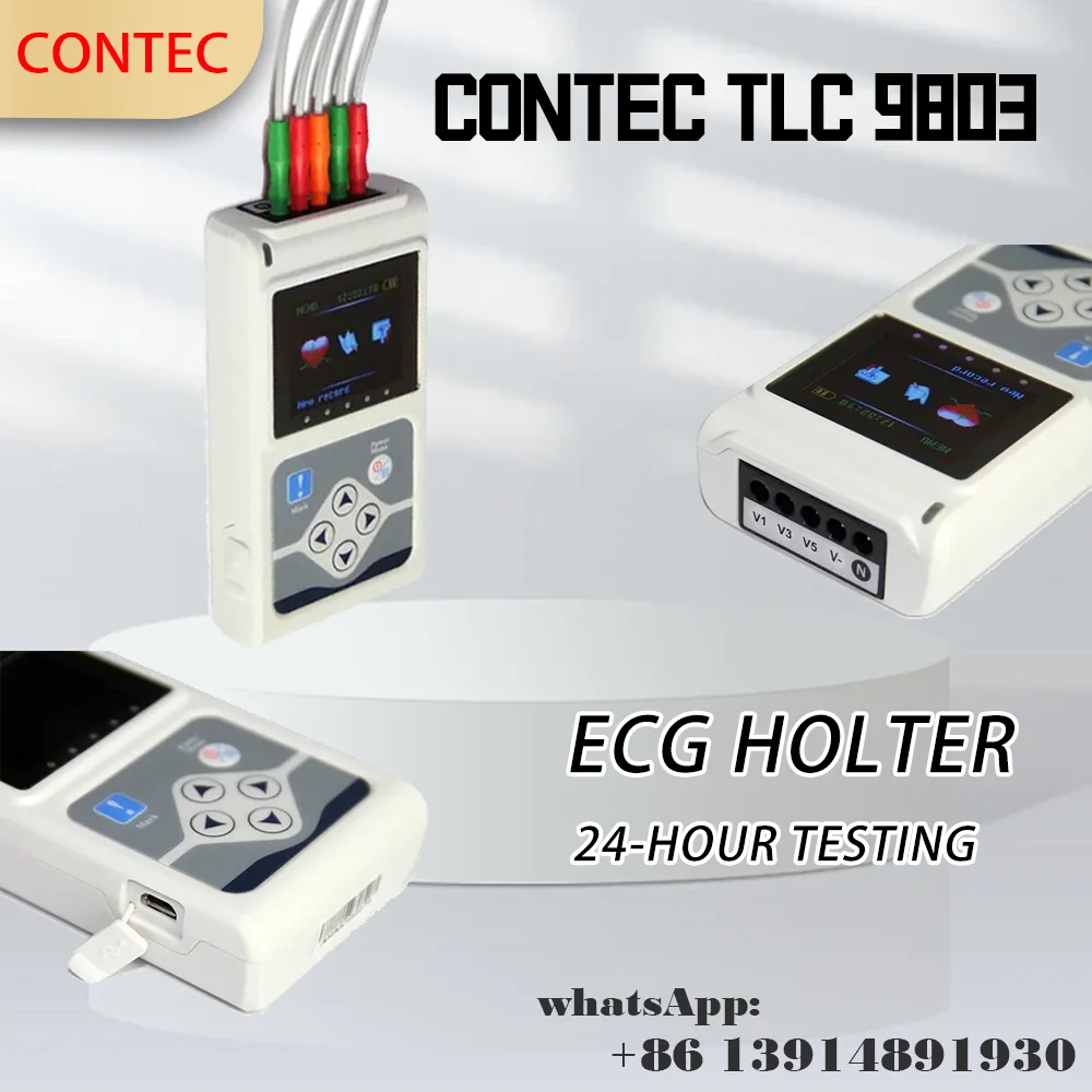 3-Channel Heart Activity Recorder CONTEC TLC9803 24-Hour Holter Device with Pacing Detection & Rhythm Analysis Software pet