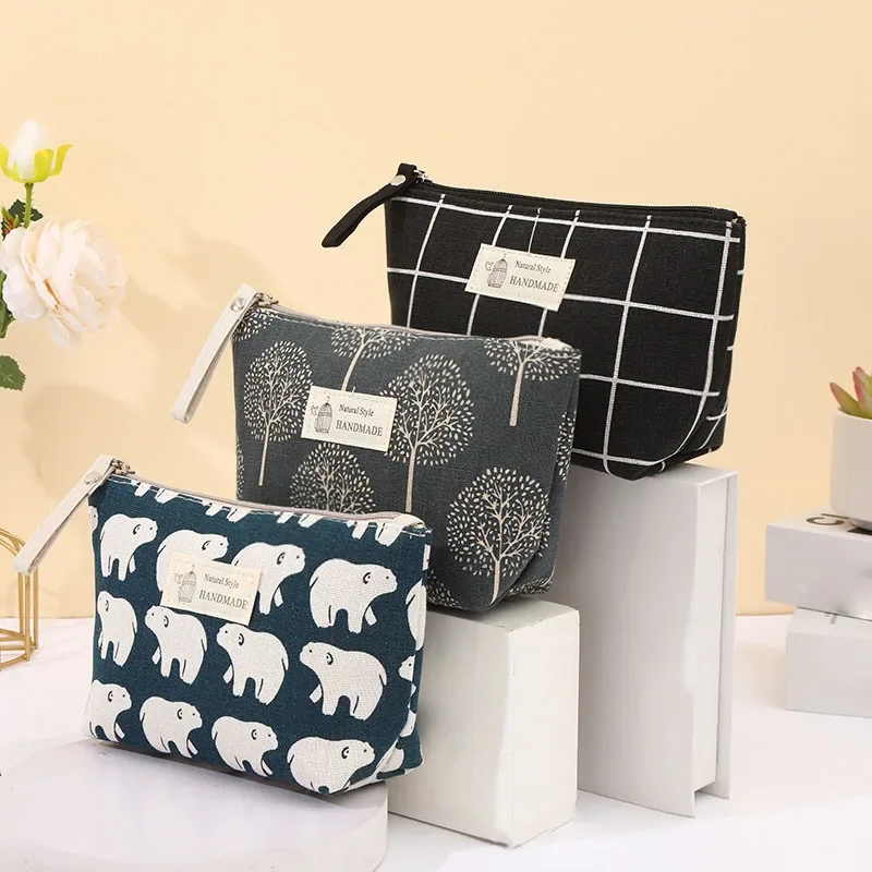 Zamek błyskawiczny w kratę torby do makijażu kobiety płótno podróżna kosmetyczka torebki damskie piórnik przechowywanie przyborów toaletowych torby na telefon