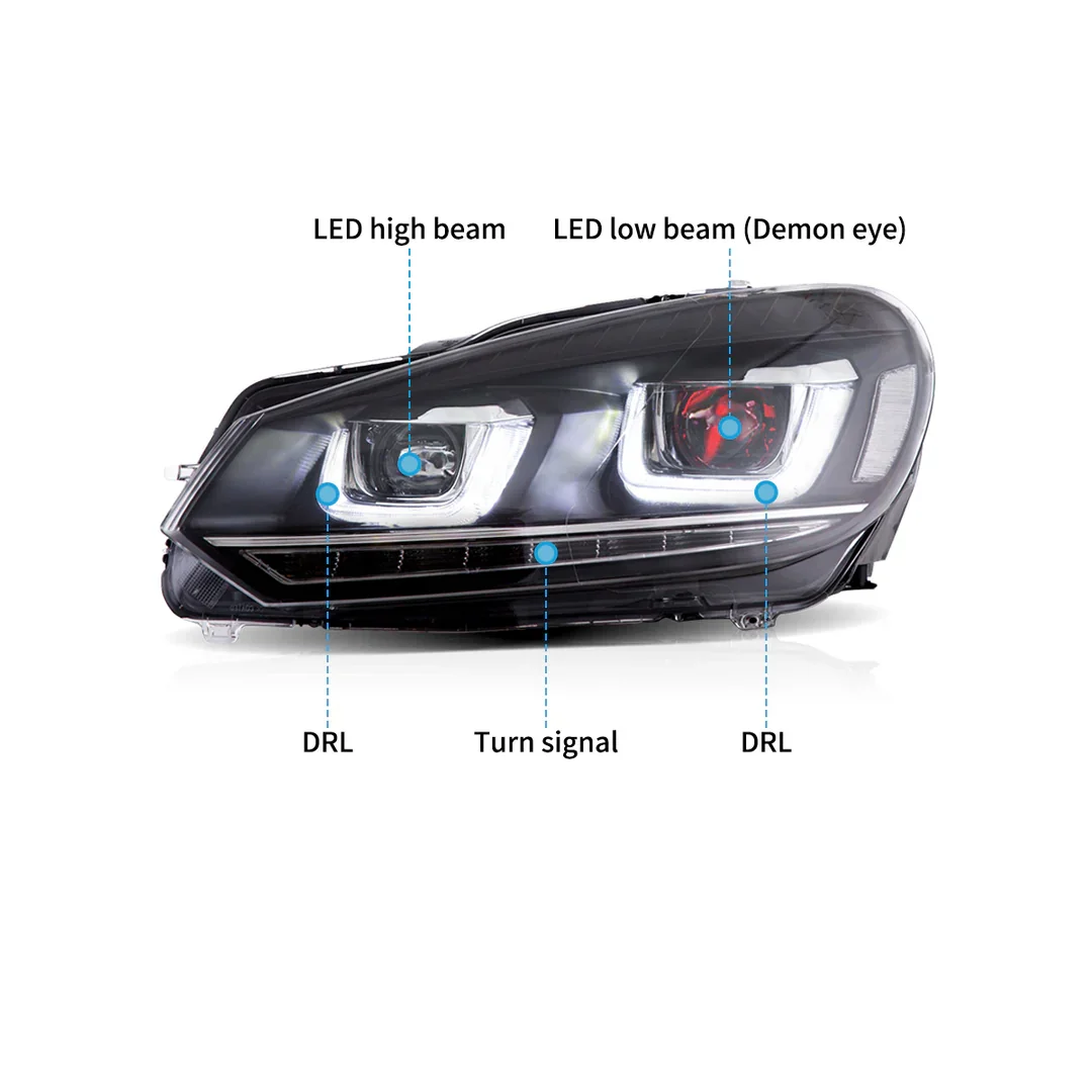 VLAND LED Headlights for Golf 6 2010-2014 New White Light 6000k 12V Demon Eyes Boxed Product for Cars