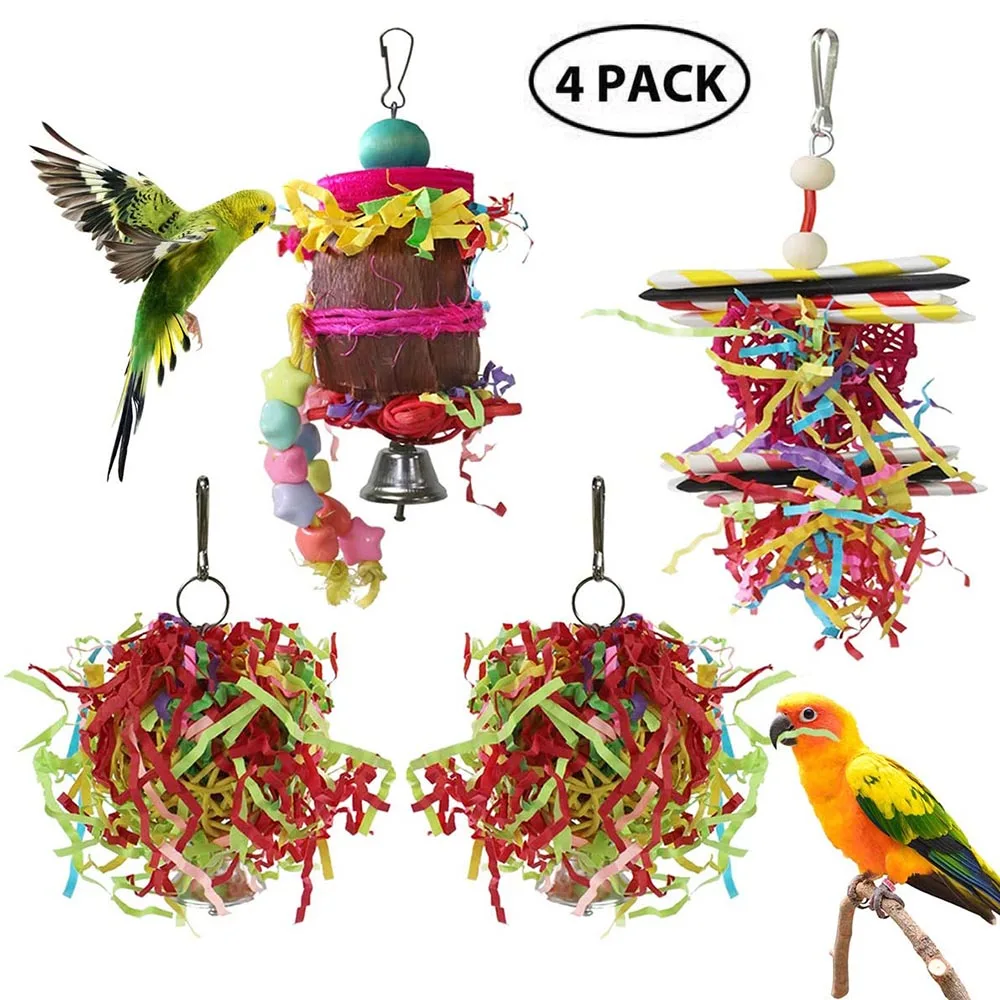 Juguetes para pájaros para loros, accesorios para masticar, jaula colgante, artículos De Navidad para Animaux De Compagnie Vogel Speelgoed, 4 Uds.