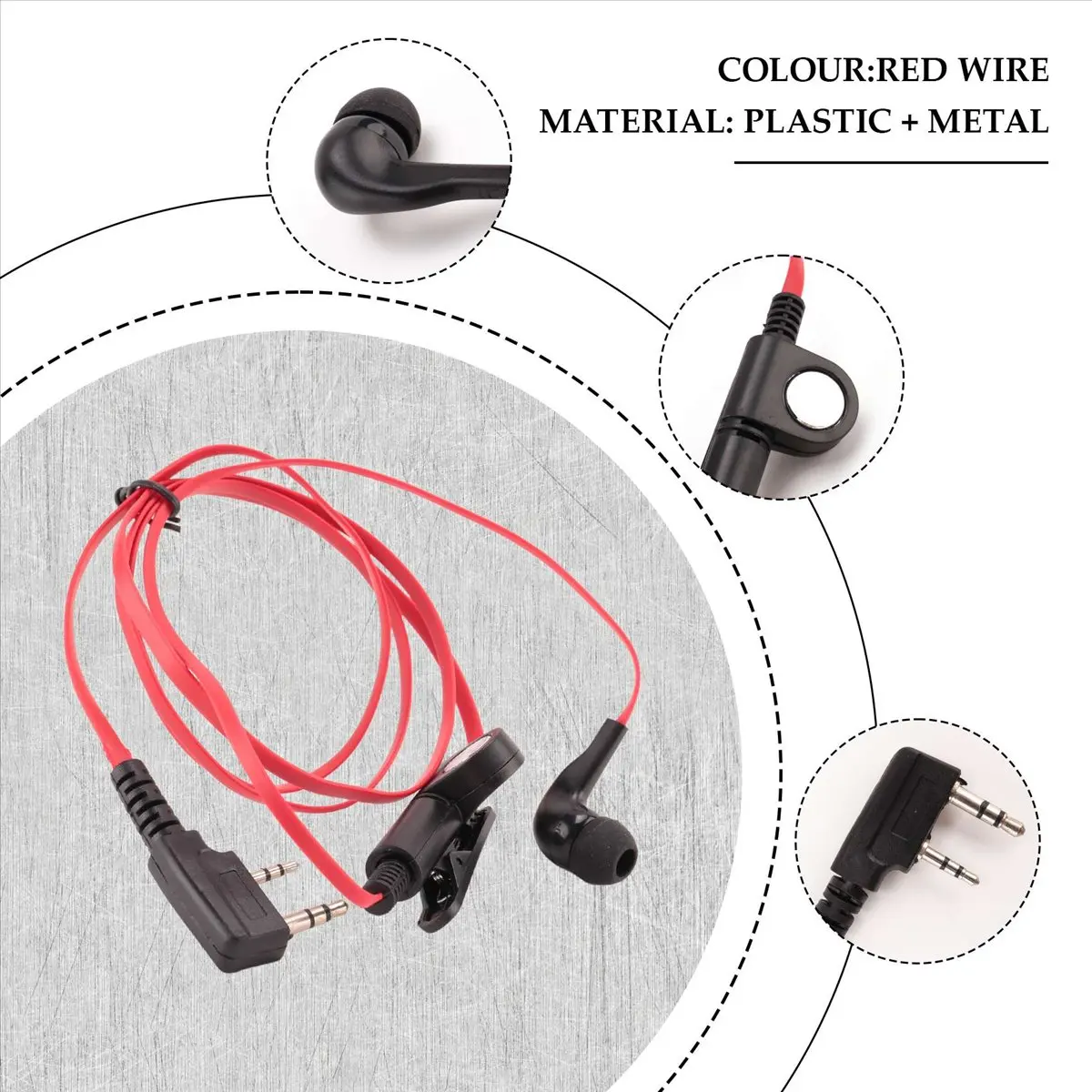 Essential 2 Pin Noodle Style Earbud Headphone K Plug Earpiece Headset For Uv5R -888S Uv5R Radio Red Wire